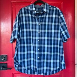 Mason James XL Short Sleeve Button Up Shirt Casual Blue Stretch Spandex Summer